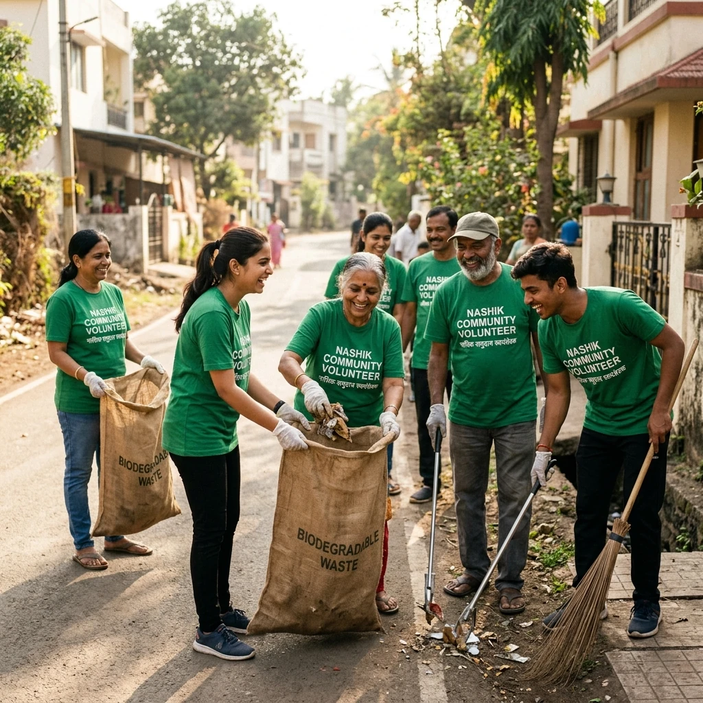 Creative Kuteer volunteers participating in a Nashik street and community clean-up drive